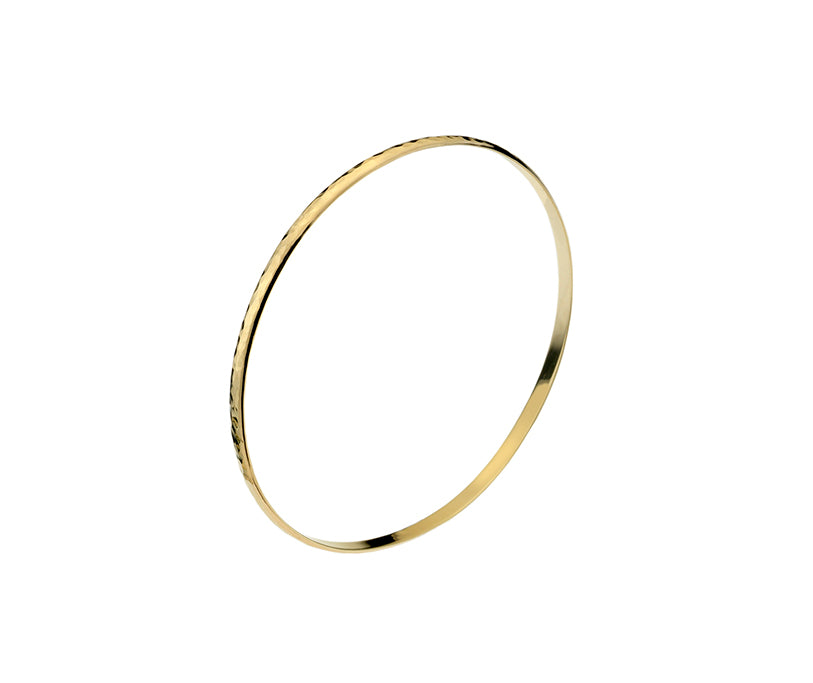 9ct Gold D Shape Hammered Bangle (sd1)