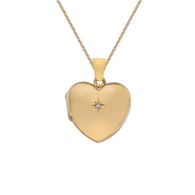 9ct Gold Diamond Set Heart Locket with Chain (s8)