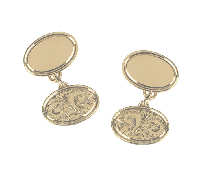 9ct Gold Oval Engraved Cufflinks (S03)