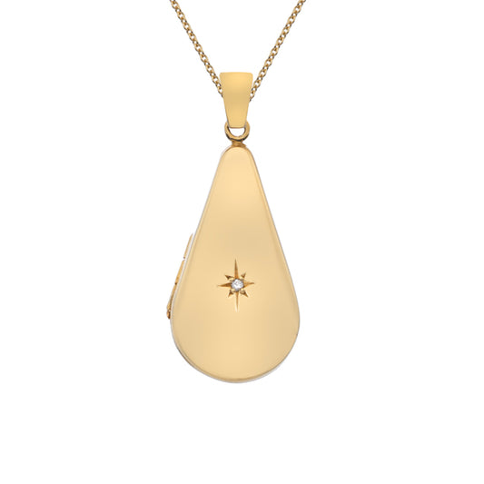 9ct Gold Diamond Set Teardrop Locket with Chain (s0)