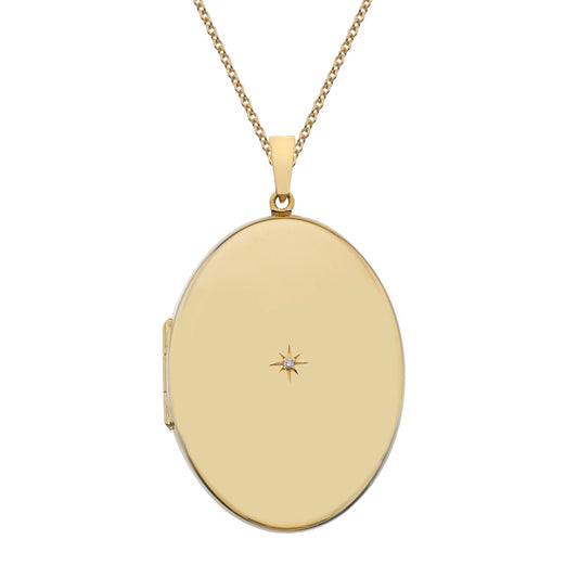 9ct Gold Diamond Set Oval Locket with Chain (s1)