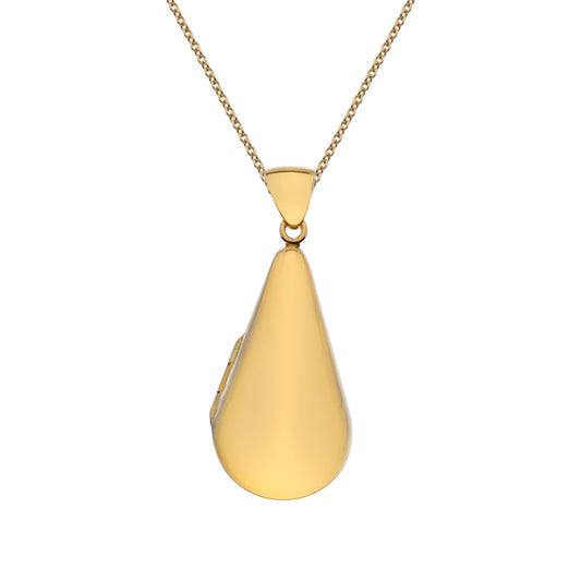 9ct Gold Puffed Teardrop Locket with Chain (s22)