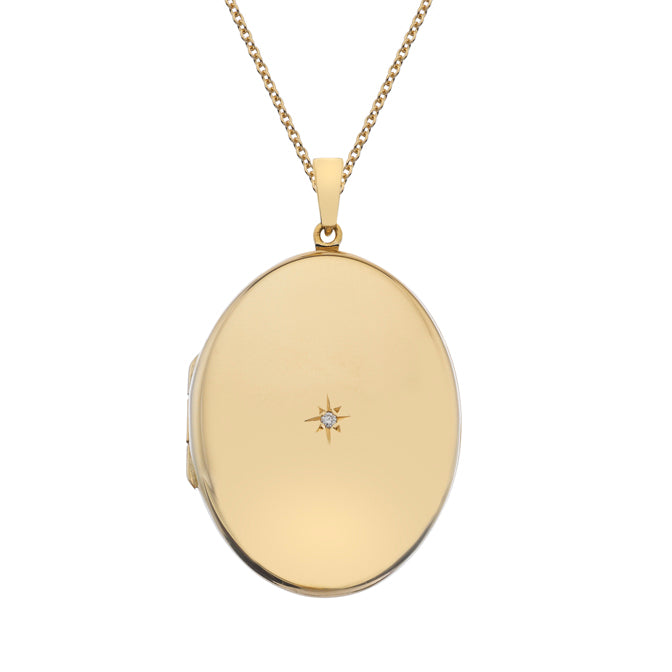 9ct Gold Diamond Set Oval Locket with Chain (s2)